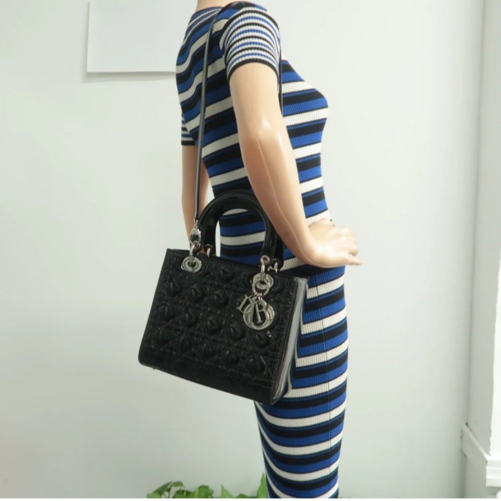 100% Authentic Dior Lady Black Patent Leather Satchel Bag - Picture 12 of 12
